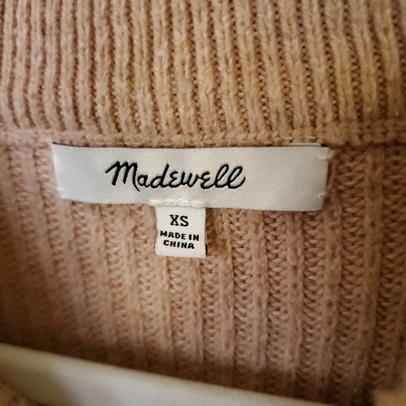 Madewell Knit Sweater Women's XS Blush Pink Boxy Cropped Ribbed Pullover Pockets - Picture 4 of 14
